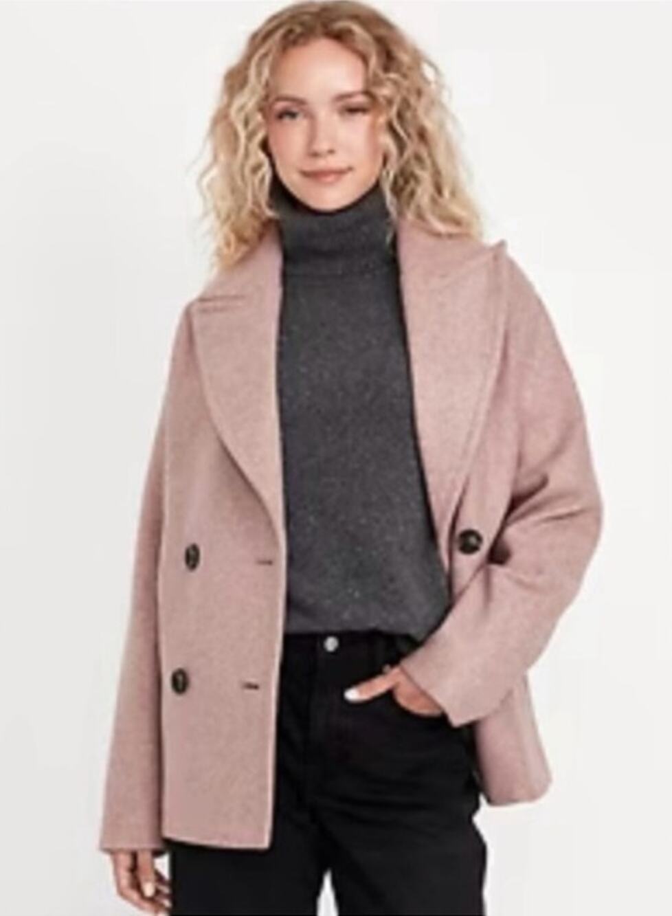 Old Navy Pink Heather Oversized Double-Breasted Classic Casual Pea Coat